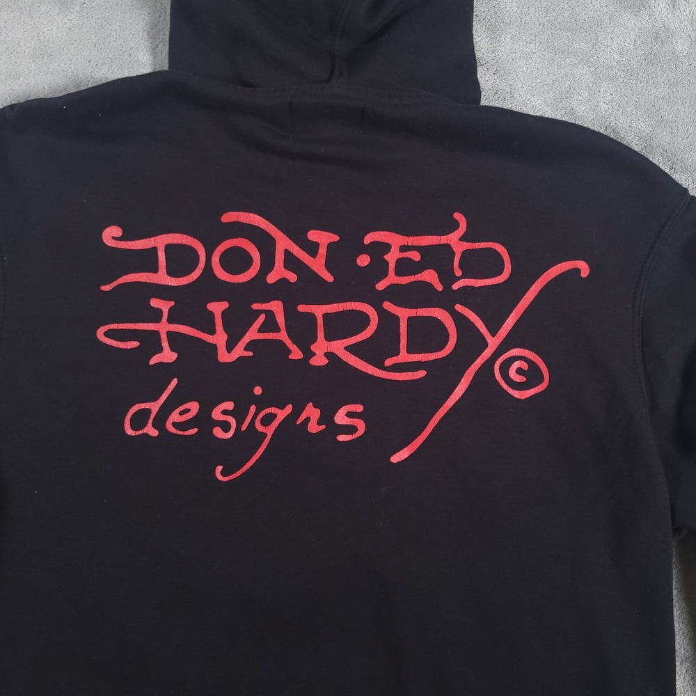 Ed Hardy Hoodie Men Large Black Cobra Snake Graphic Love Kills Slowly Y2K Tattoo - Picture 10 of 10